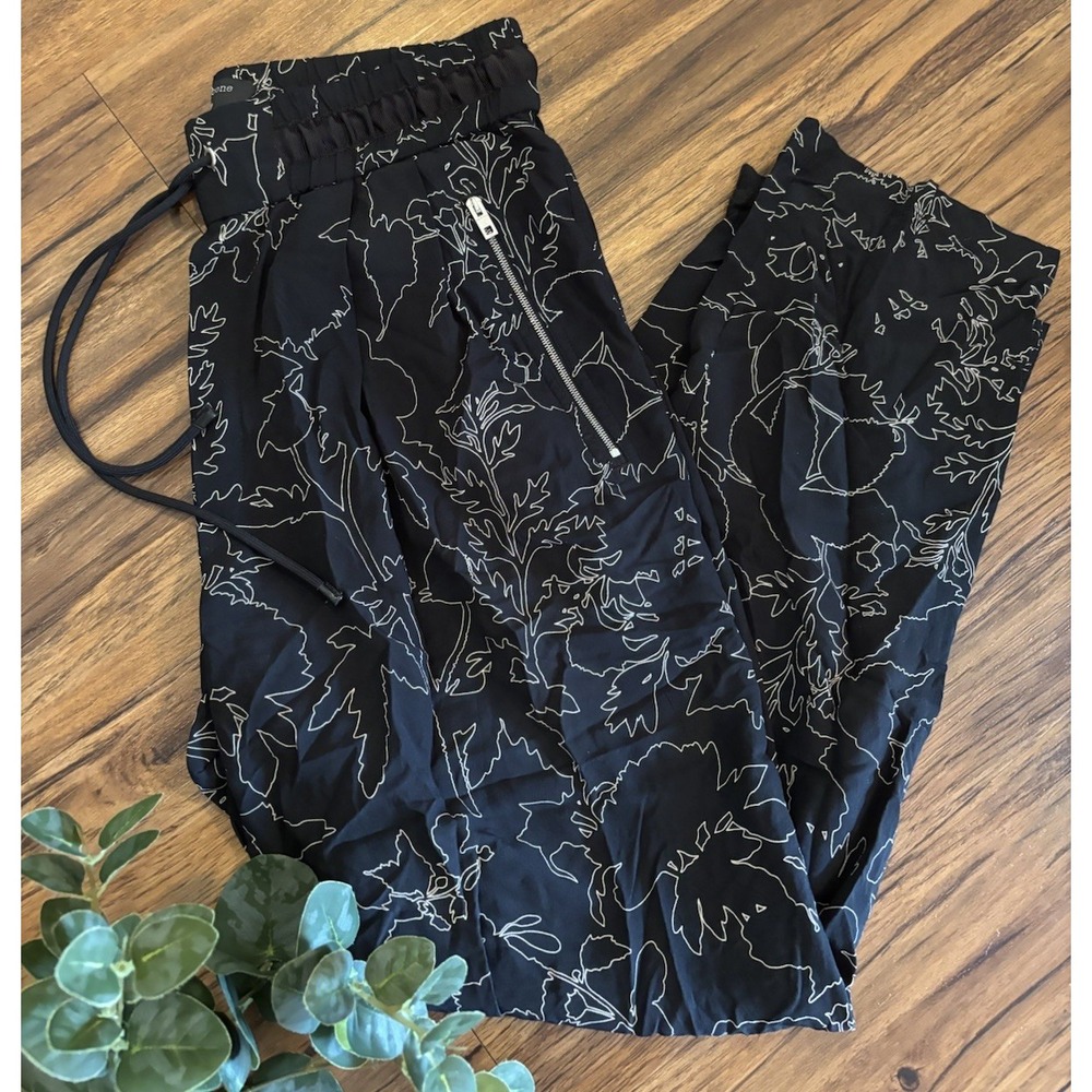 rag & bone Black Wide Leg Floral-Outline Jumpsuit/Pants